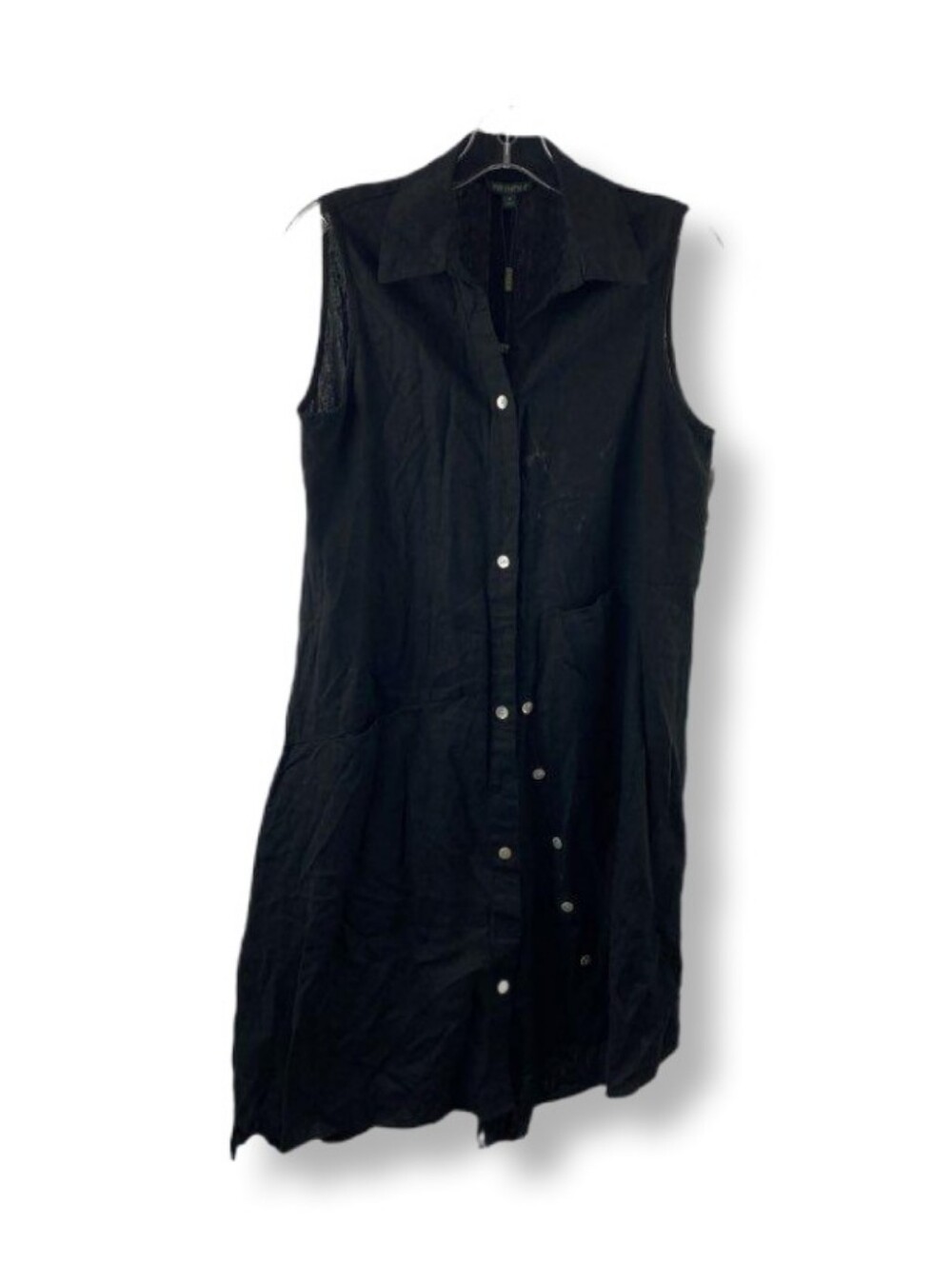For Cynthia Black Sleeveless Button-Down Linen Midi Dress - Picture 2 of 6